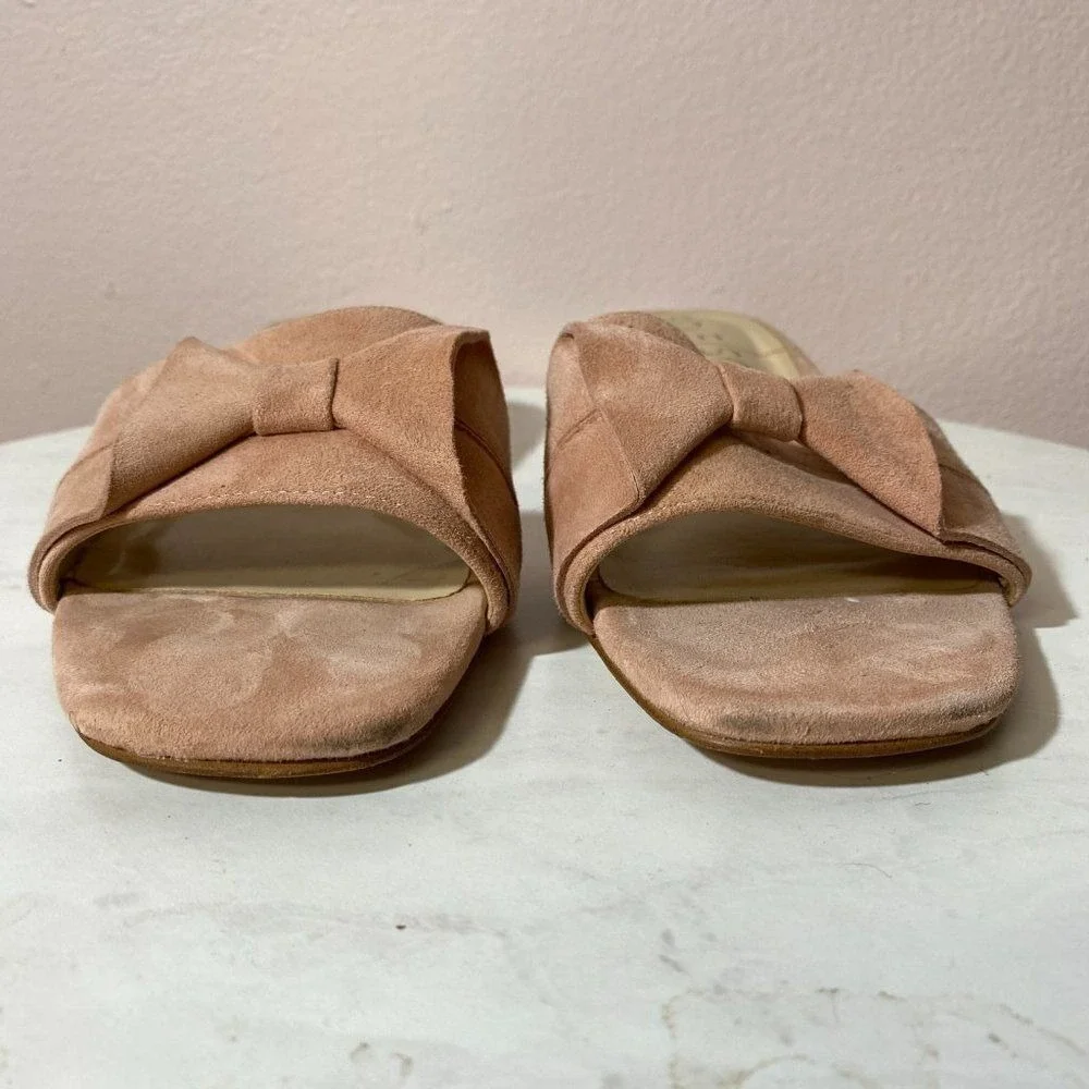 SOLE SOCIETY Suede Bow Slide Sandals‎ Blush Pink Low Block Heel 6M